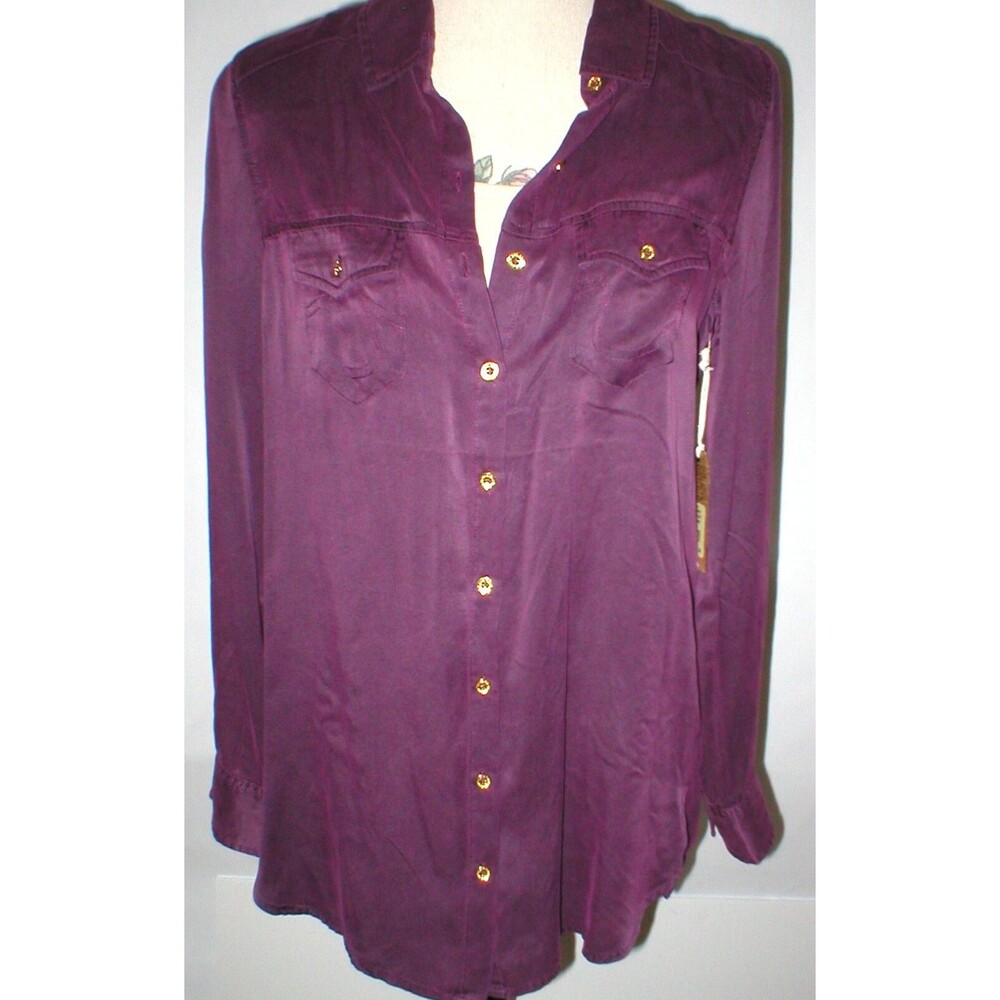New Womens Designer True Religion 100% Silk Tunic Long Blouse S Purple NWT Gold